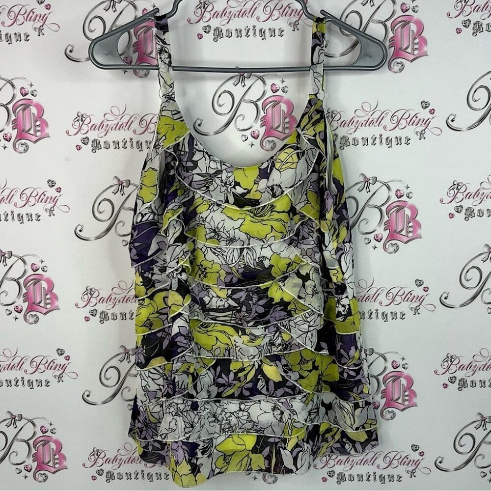 Cleo tank top ruffle frilly tiered flowers Multicolor Floral Camisole